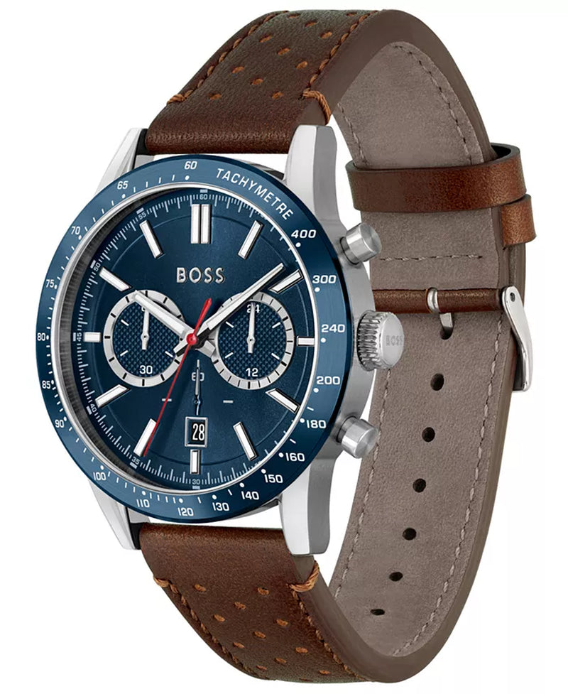 Men'S Allure Chronograph Brown Leather Strap Watch 44Mm