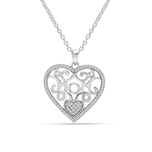 925 Sterling Silver CZ Open Heart Pendant Necklace Jewel Gifts for Women and Teen Girls 18" Inch