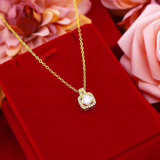 Fashion Jewelry Set Zircon Gem Pendant Chain Choker Necklace for Women Gold Color Stud Earring Statement Wedding Ring