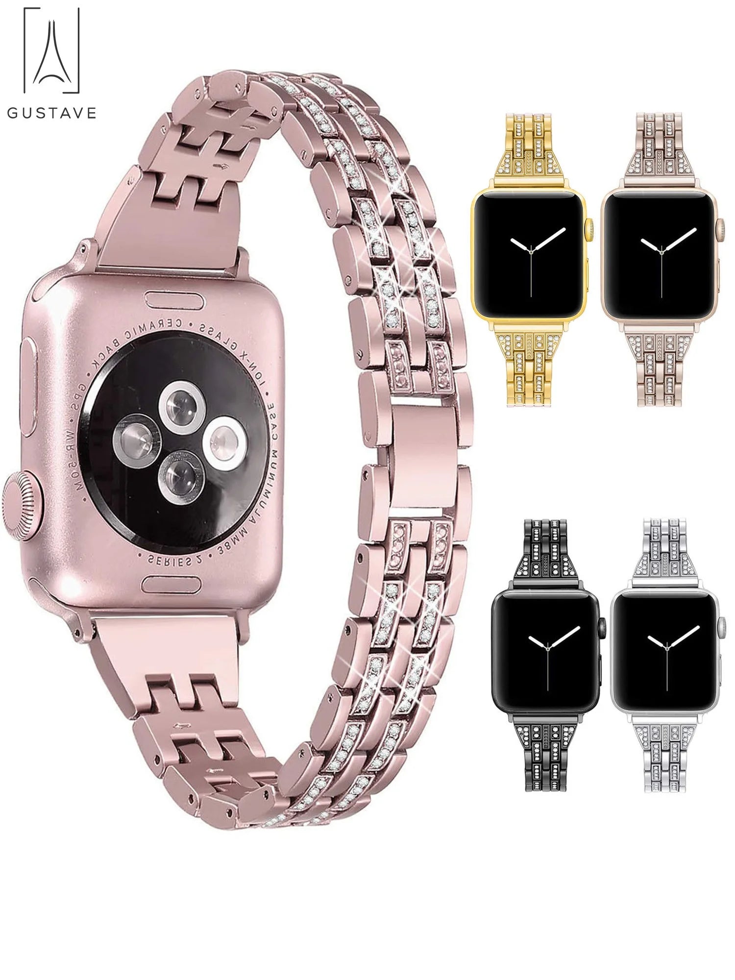 Metal Apple Watch Band 38Mm 40Mm 42Mm 44Mm Compatible with Iwatach Series Ultra SE 8 7 6 5 4 3 2 1 Elegant Bracelet Wristband Strap with Diamond Rhinestone for Women "Black"